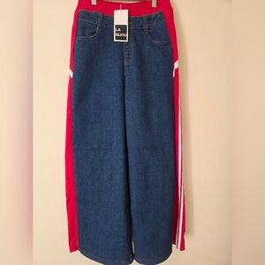 Denim Pants with Red Side Stripes